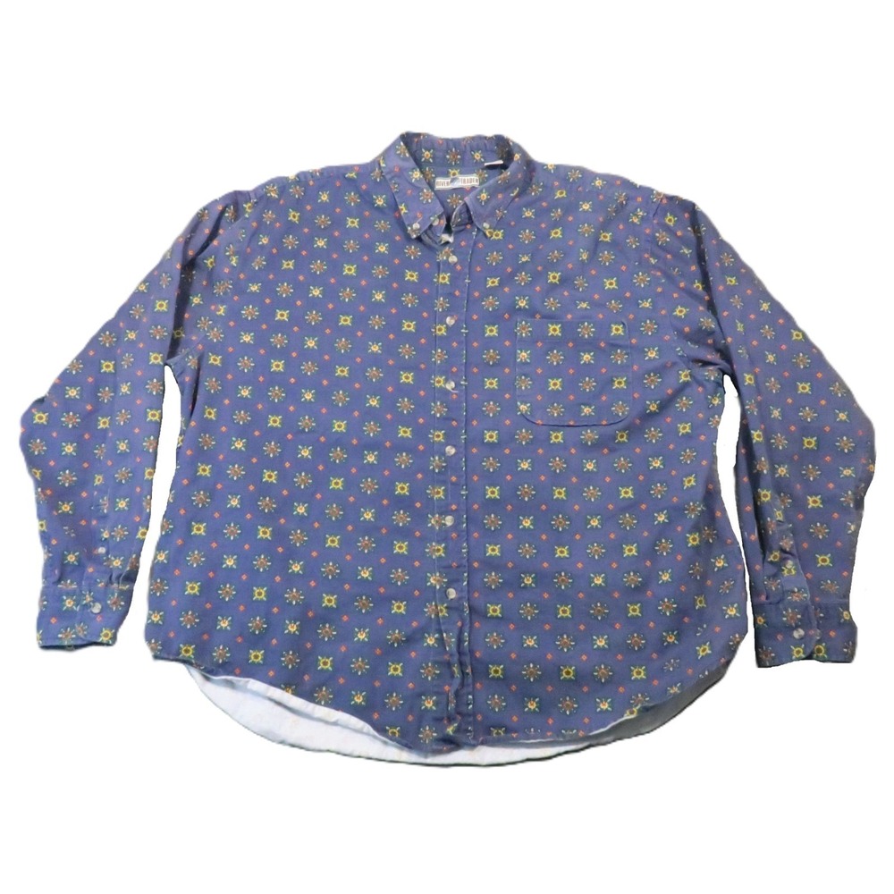 River Trader Shirt Men 2XL Blue All Over‎ Print Long Sleeve Preppy 90s Vintage